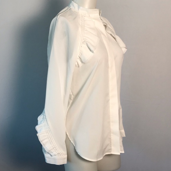 CHINSTUDIO WHITE RUFFLE LONG SLEEVE BUTTON UP - Picture 4 of 7